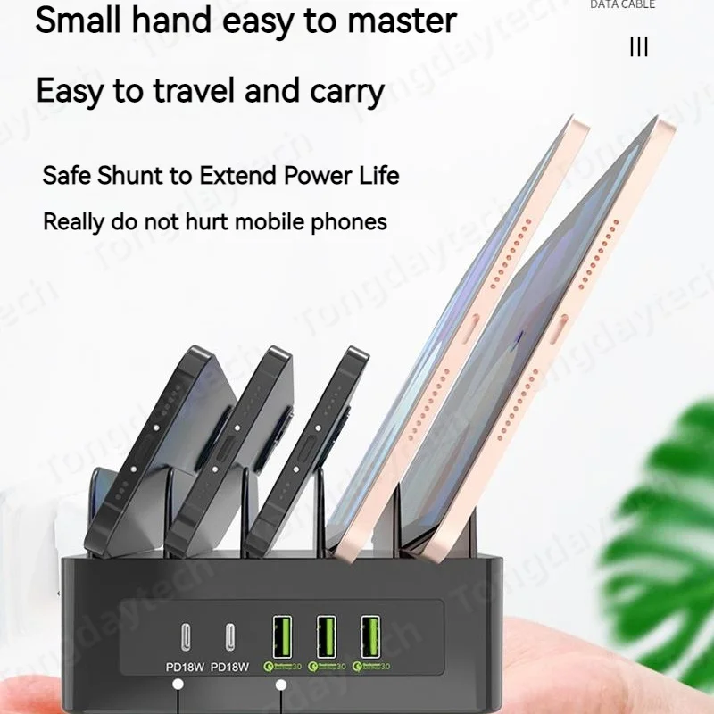 100W 멀티 USB 충전기 스테이션 QC3.0 USB 유형 C 삼성 Iphone 15 14 13 Pro Max Carregador 용 고속 충전 Cargador 스탠드
