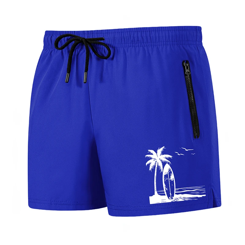 Tropical Surfboard Print Men's Beach Shorts with Mesh Liner and Zipper Pockets