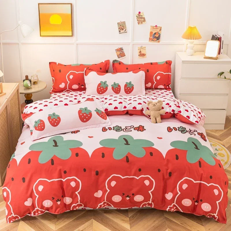 

Kuup Strawberry Bedding Set Double Sheet Soft 3/4pcs Bed Sheet Set Duvet Cover Queen King Size Comforter Sets For Home For Child