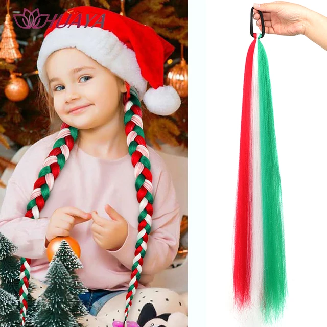 HUAYA Braiding Ponytail Hair Girls Christmas Party Red Green Braid Hair  Extensions Synthetic Colorful Pigtails Braided - AliExpress