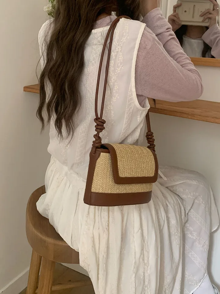 Borsa In Paglia Da Donna 2024, Piccola Tracolla Estiva Con Cerniera, Stile Paglia Intrecciata, Nero/cachi Disponibile