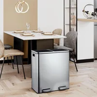 finetones Dual Step Trash Can, 16 Gallon (2×30L) Stainless Steel Garbage Can 2 Soft-Close Lid and 2 Removable Inner Wastebasket 2