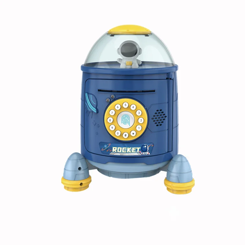 Space Rocket Electronic Piggy Bank Toy Savings Money Saving Box Moneybox Automatic Roll Money Fingerprint Password Insurance