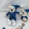 1 Set DIY Crochet Bear Baby Teether Newborn Bunny Rattle Toy Wooden Molar Teething Ring Pacifier Clips Chain Set Baby Stuff 5