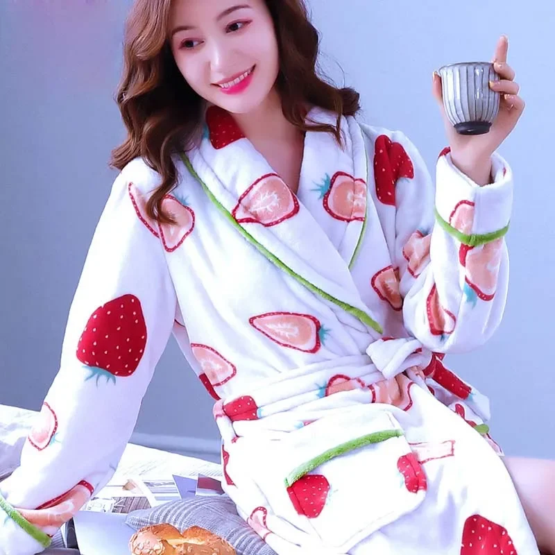 

Soft Flannel Coral Fleece Women's Warm Full Sleeve Super Long Bath Robe Female Kimono Bathrobe Dressing Gown Robes Autumn Winter