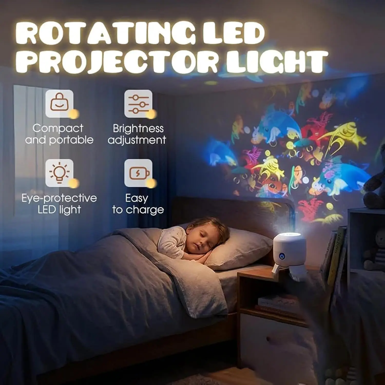 360° Rotating LED Ocean Projector Night Light - Rechargeable Ambient Lamp