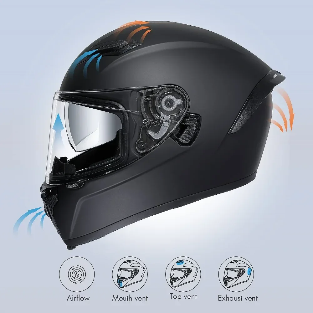 Full Face Motorcross Helmet with Dual Lens Wide Vision Motorcycle Helmets for Men and Women DOT Approved FF351 TRIANGLE