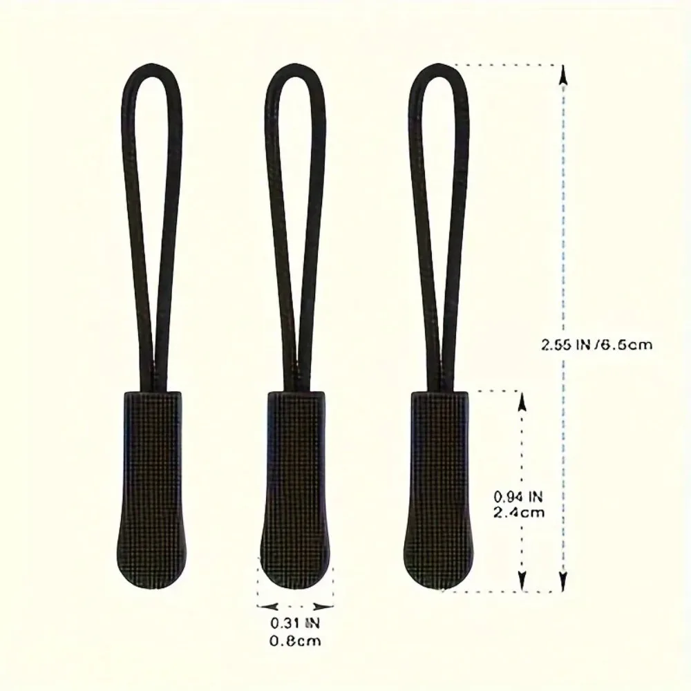 10PCS  Black Plastic Zipper Puller, Durable PVC Zipper Puller, Suitable for Bags, Backpacks, Clothes, Suitcases, Etc