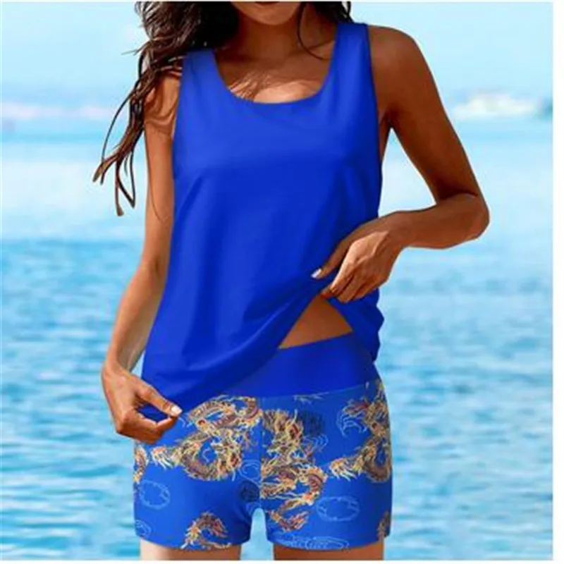 2023Women Tankini Swimsuits Printed 3 Piece Bathing Suits Swim Tank Top With Boy Shorts Swimwear