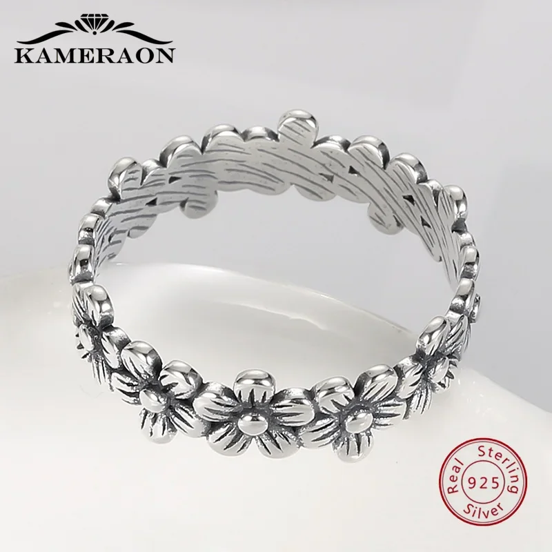 Silver Ring 925 Silver Small Daisies Ring For Women Flower Vintage Processing Real Sterling Silver Boho Accessories Minimalism Jewelry