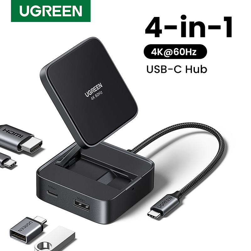 UGREEN Mini USB-C HUB 4-in-1 4K@60Hz HDMI PD 100W USB-A/C Data Ports Foldable USB Splitter Adapter for Laptop Tablet Phone Dock