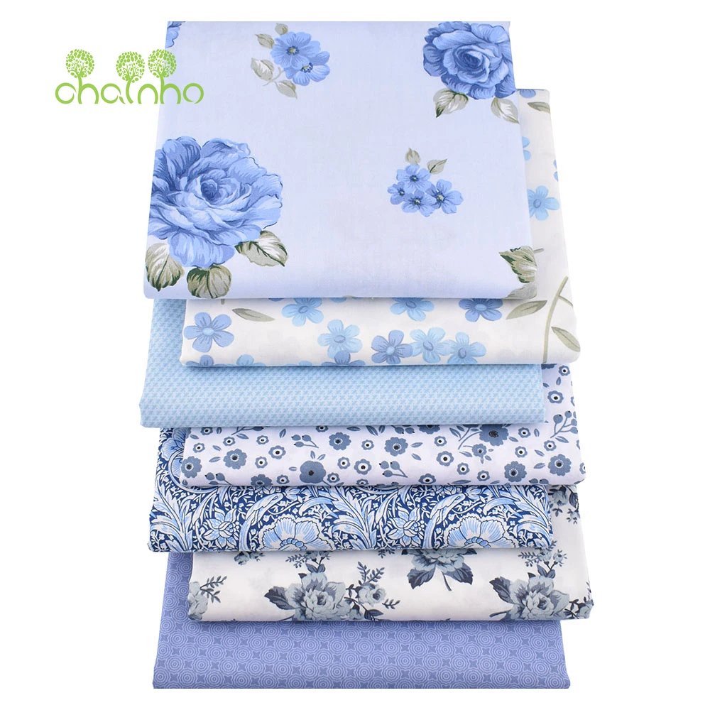 Chainho,Blue Floral Series Printed Twill Cotton Fabric,Patchwork Cloth,DIY Sewing Quilting Home Textiles Material For Baby&Child
