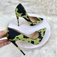 2020 New Women's Shoes Camouflage Horse Hair Celebrity High Heels 12CM Thin Heels Pointed Shallow Mouth Single Shoes Banquet Sho - Image 3