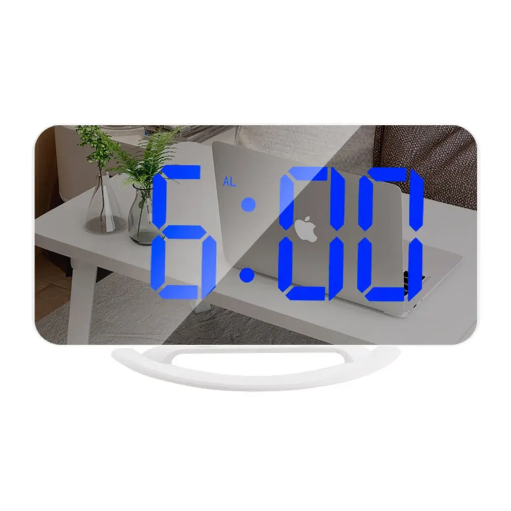 Despertador Digital Con Espejo Y 2 Puertos USB - Pantalla LED 7 Pulgadas, Brillo Ajustable - Para Mesilla U Oficina