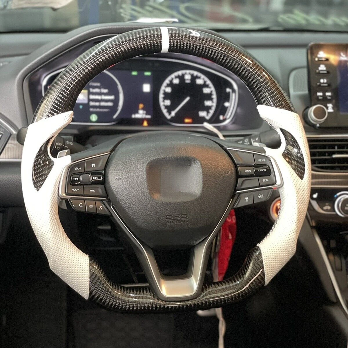 

Real Carbon fiber steering wheel for Honda Accord 10th 2018~2021 White Leather