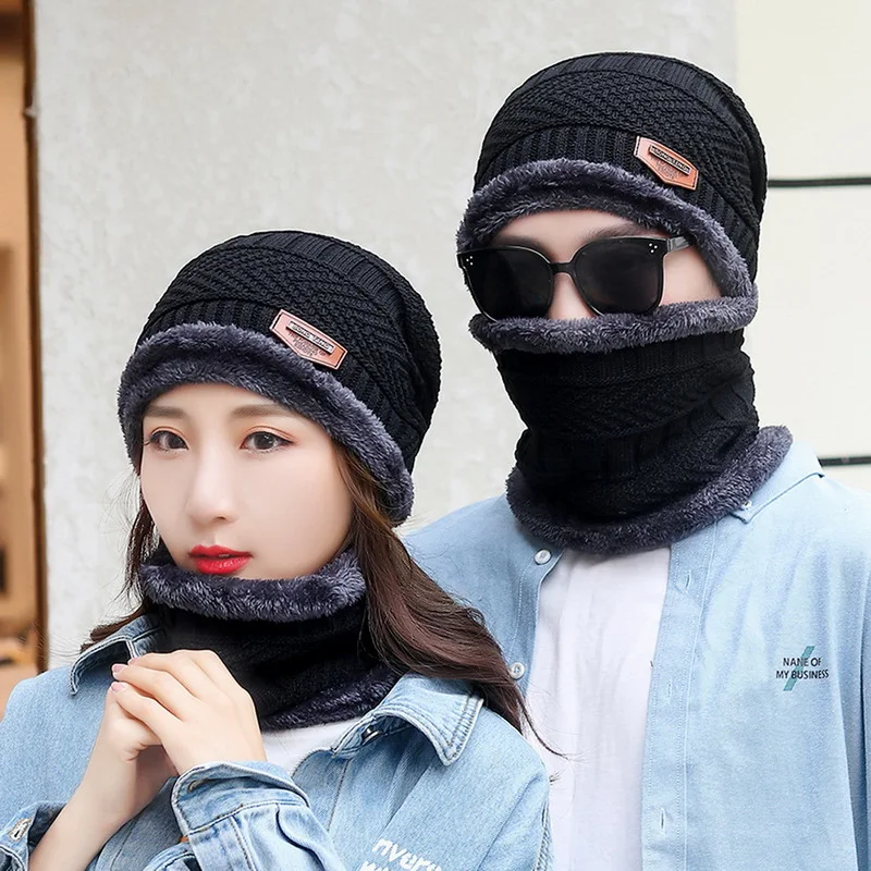 New Knitted Winter Hat, Hat Men Women Hat Scarf Cap Scarf Warm Glove Sets  Male Female Hat Scarf Set 3pcs Skullies Beanies