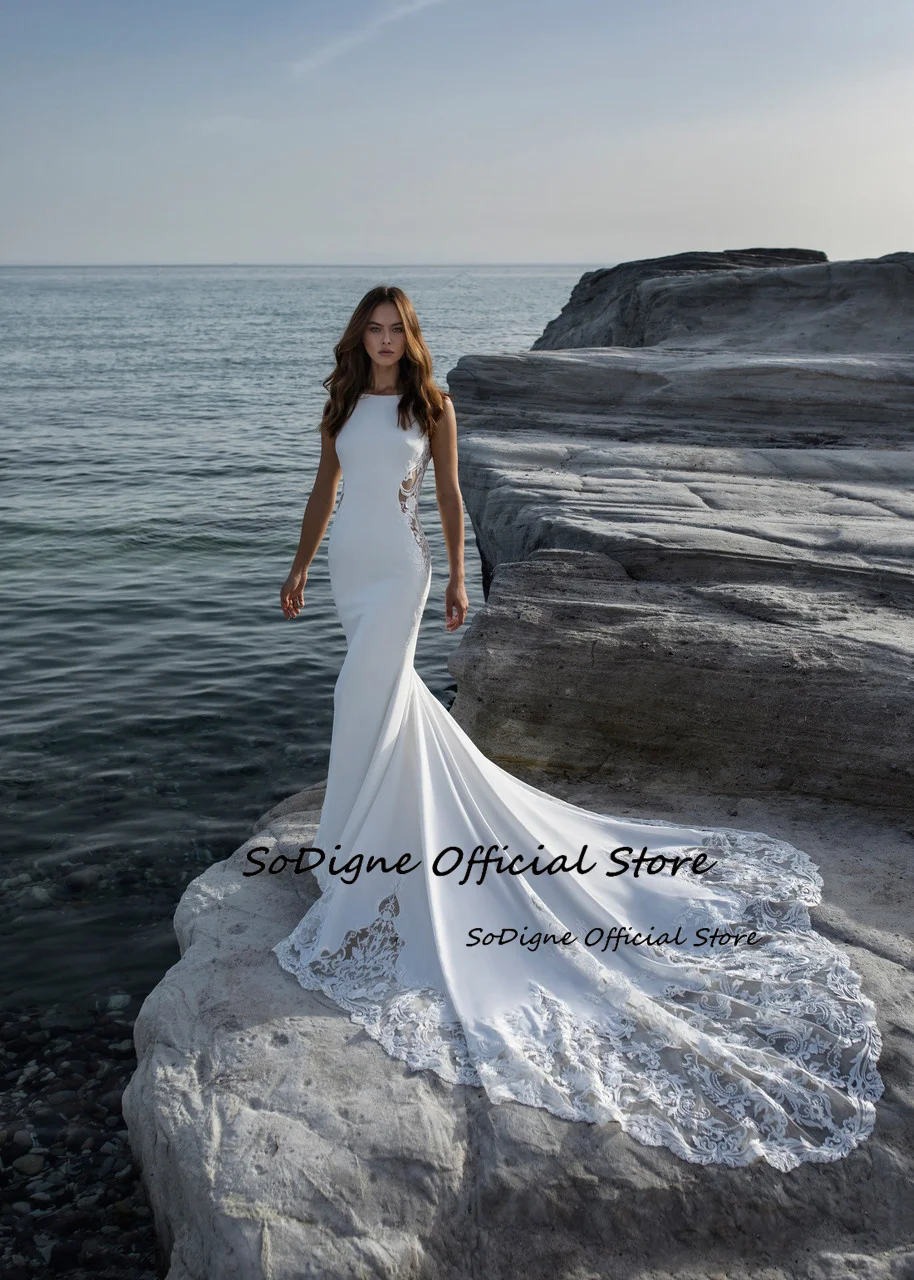 SoDigne Mermaid Wedding Dresses Scoop Neck Sleeveless Appliques Bridal Gowns Beach Wedding Dress vestido de noiva Customized 12 Sb39e27b3cbc8493087de3408c0f7ca30c