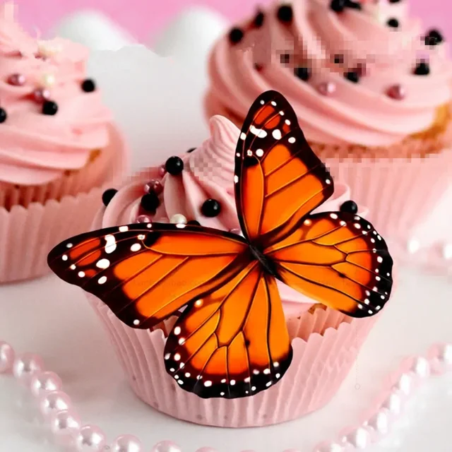 Mixed Butterfly flowers Edible Glutinous Wafer Rice Paper Cupcake Toppers