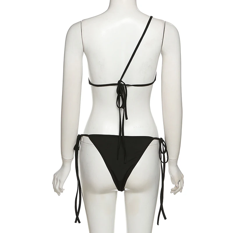 string bikini set Women Two Piece Bikini Swimsuit Sexy Bathing Suits Halter Triangle Tops String Bikini Sets One-shoulder Mesh Lace-Up Vest Briefs plus size swimwear