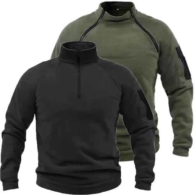 Mock Neck Military Sweatshirt Fleece Jackets Men's Cargo Tactical Pullover Hiking Camping Climbing Trekking Windproof Jackets