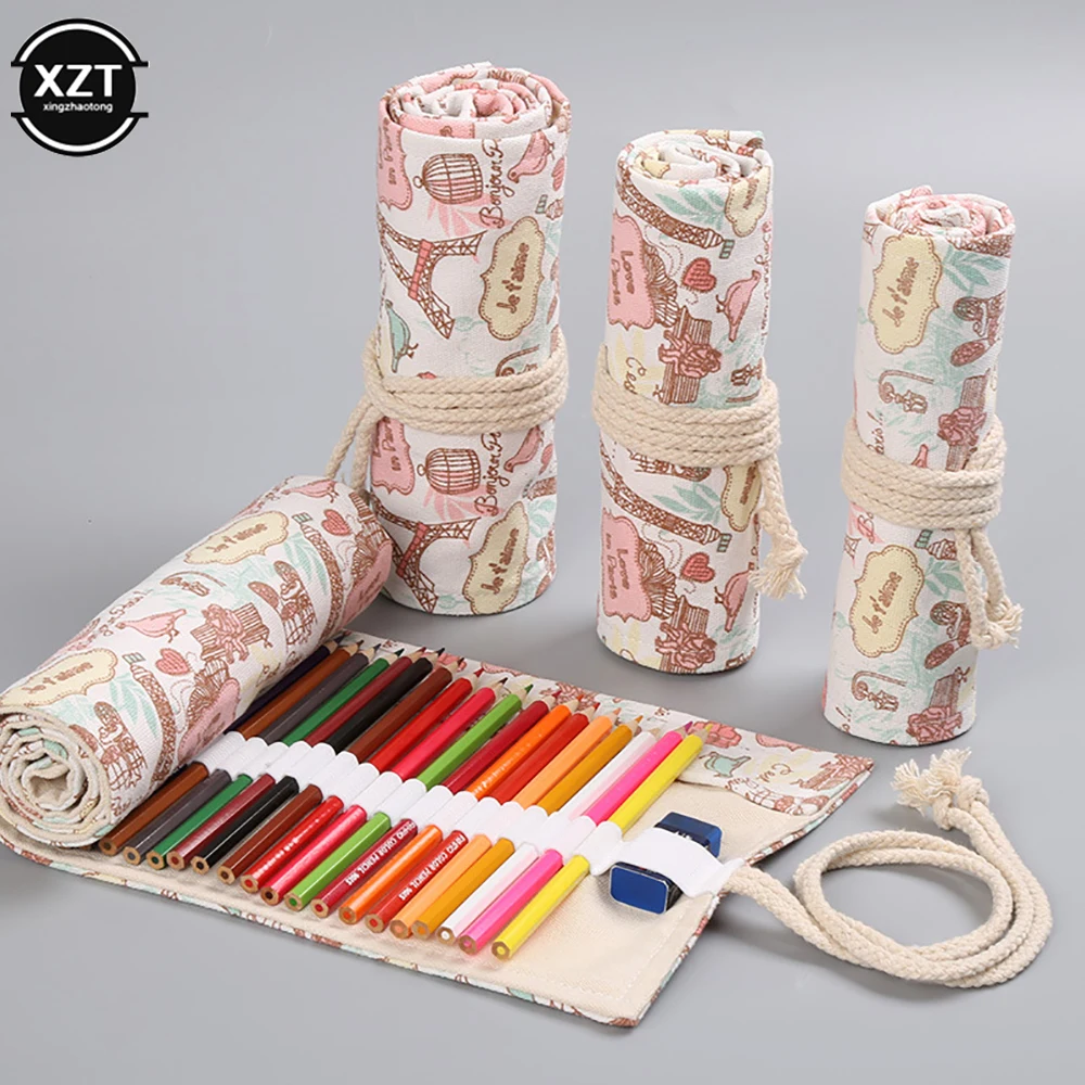 새로운 12/24/36/48/72 구멍 롤 컬러 연필 케이스 Kawaii 학교 캔버스 펜 가방 소녀 소년 귀여운 대형 연필 케이스 상자 편지지