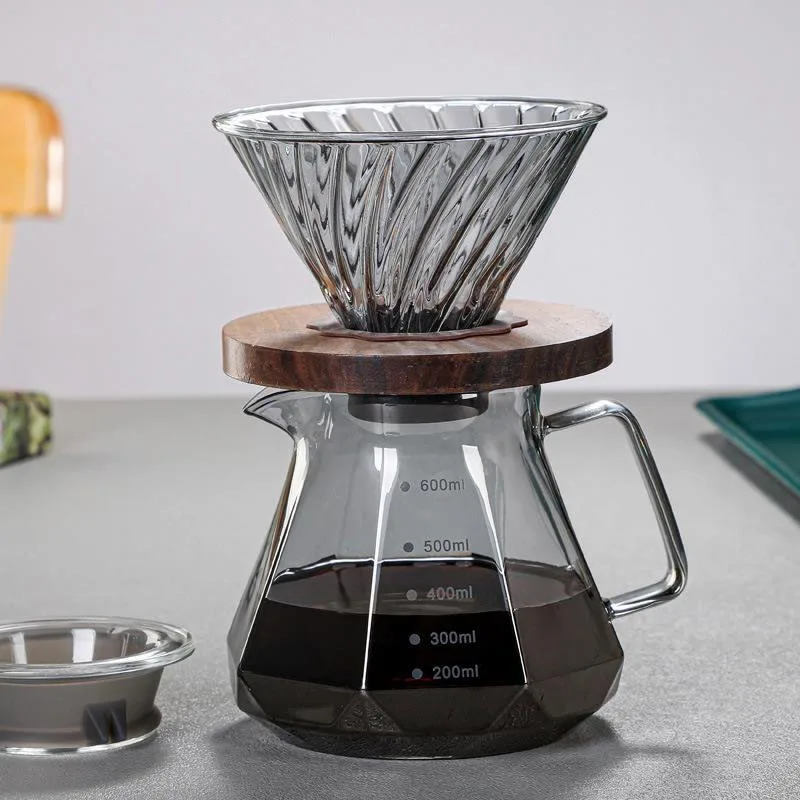 600ml Pour Over Coffee Maker Set with Wood Stand -...