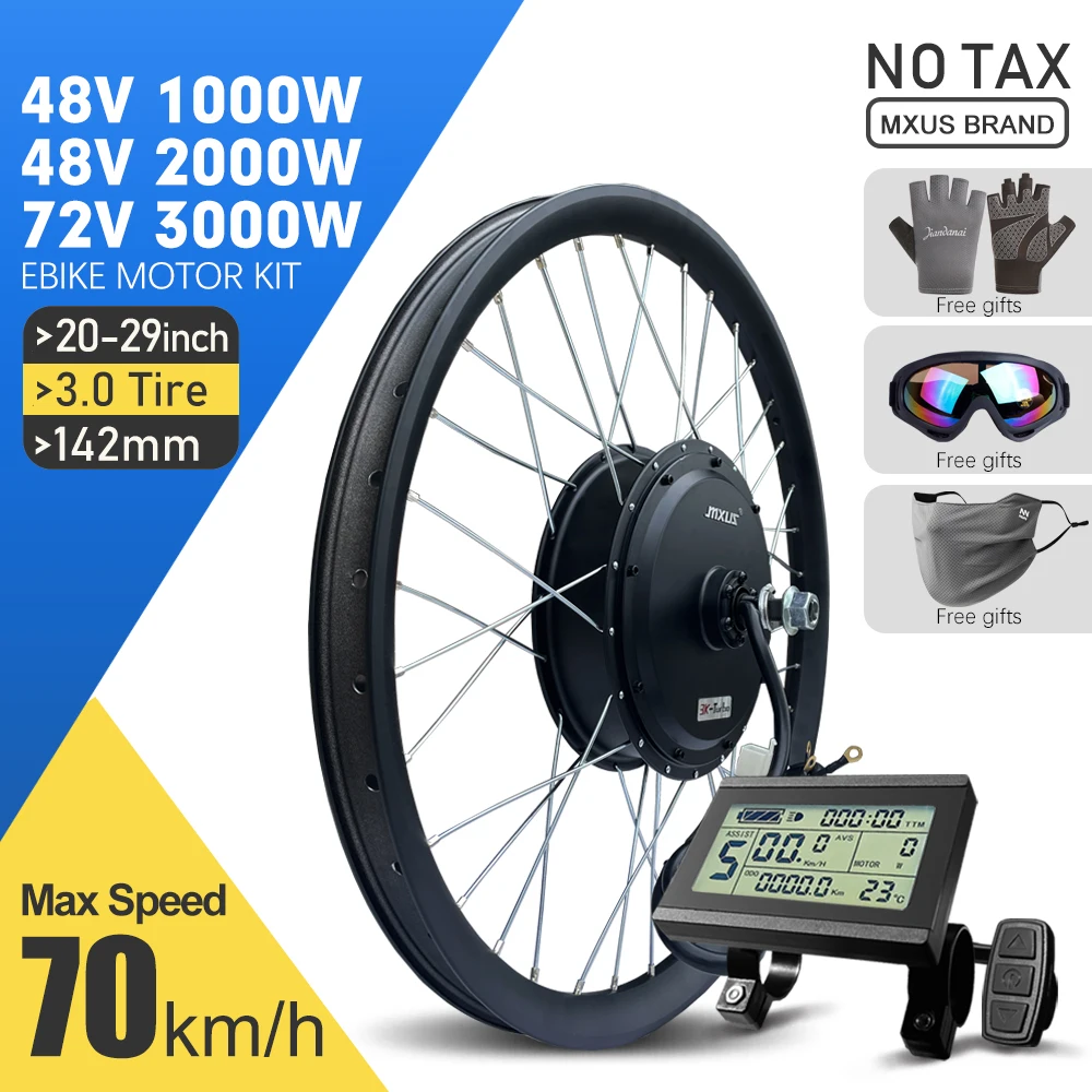 Ebike Motor Kit MXUS Electric Bike Conversion Kit 20-29Inch 700C 48V 1000W 72V 3000W 3.0Tyre Brushless Hub Motor