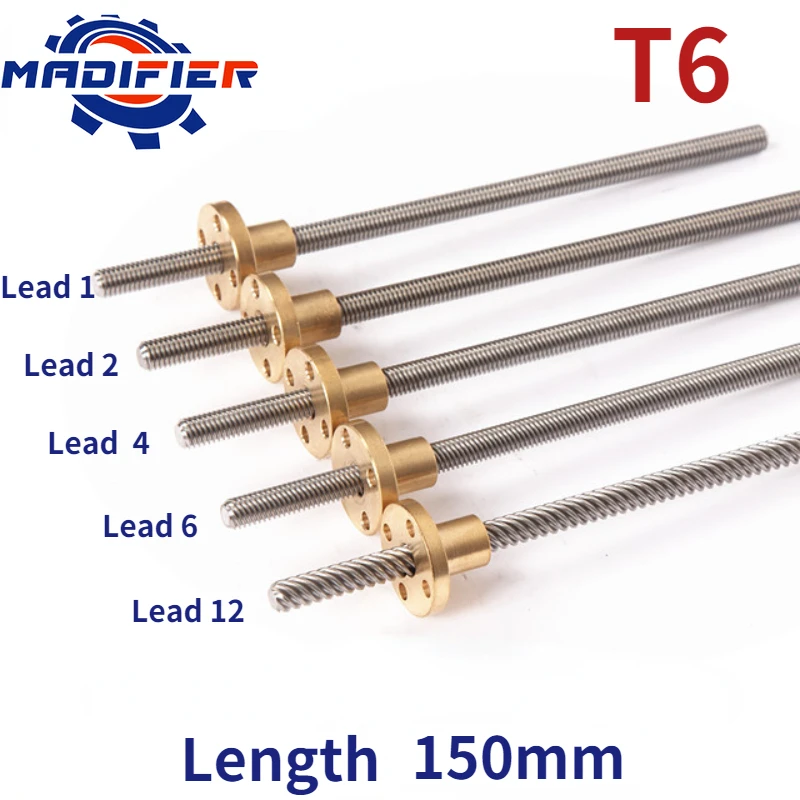 304 Stainless Steel T6 Screw Length 150mm Lead 1mm 2mm 4mm 6mm 12mm