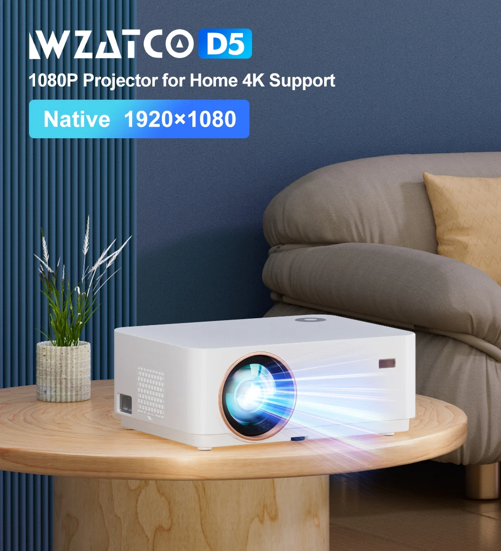 WZATCO D5 Full HD 1080P portable projector Android WiFi 5 Home Theater Beamr LED Mini Projector for Outdoor movies at night