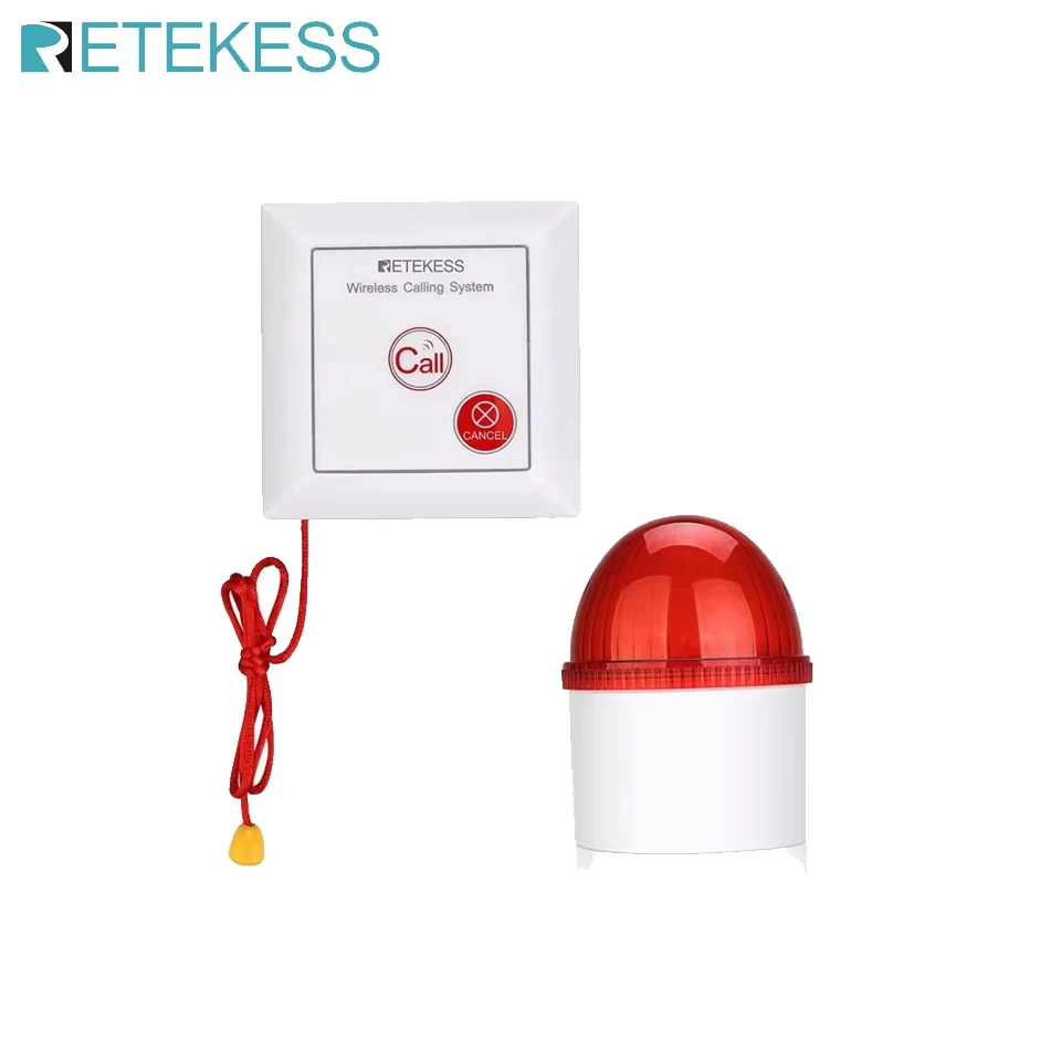 Retekess TH103 Caregiver Pager Alarm Strobe Siren Call System Waterproof Pull Rope Call Button Home Safety Elderly Patient wireless calling system