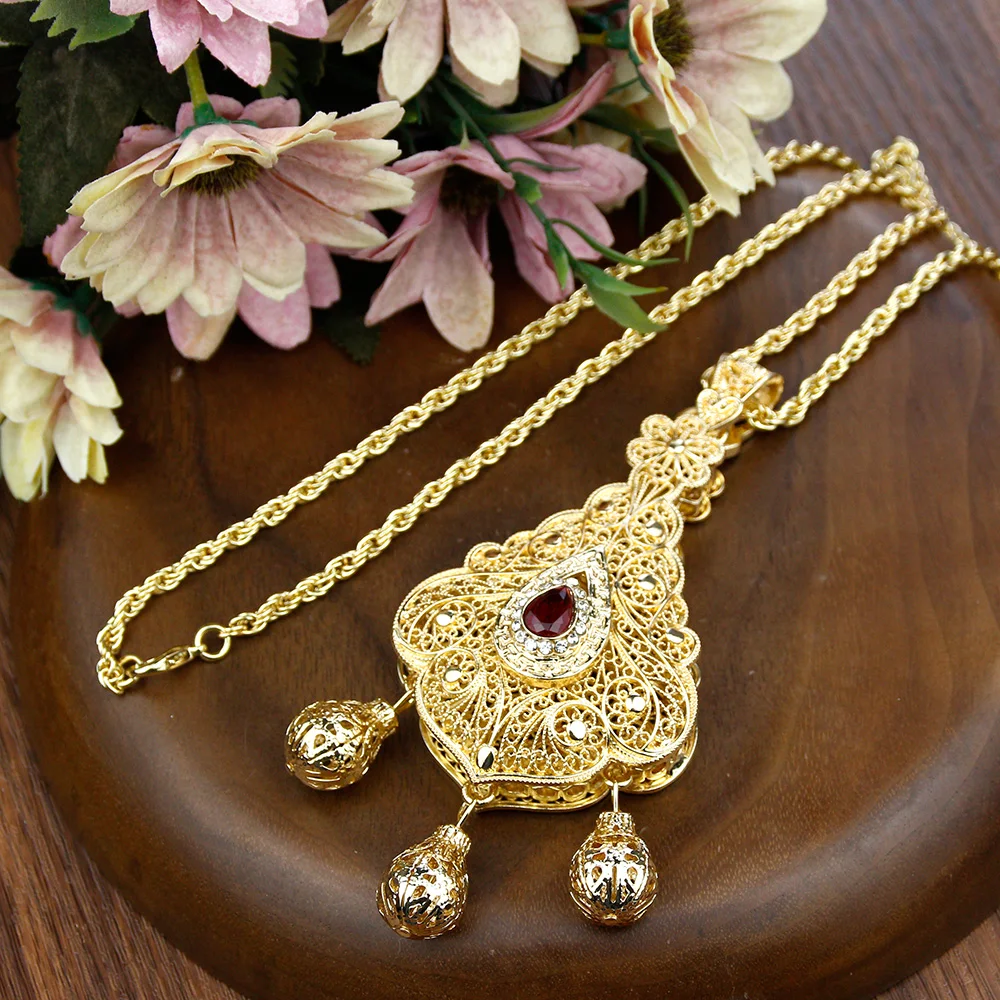 Sunspicems Gold Farbe Dubai Bijoux Frauen Anhänger Halskette Pullover Kette Marokko Ethnische Braut Hochzeit Schmuck Brautjungfer Geschenk – Detail 10