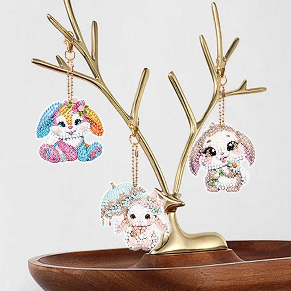 MWOOT 4 Pièces 5D DIY Pâques Lapin Diamant Peinture Portes-Clés