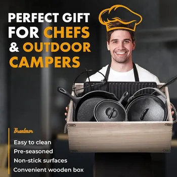 Bruntmor Camping Cooking Set Of 7. Pre Seasoned Cast Iron Pots And Pans Dutch Oven With Lids For Outdoor Comefire.Grill Cookware 6