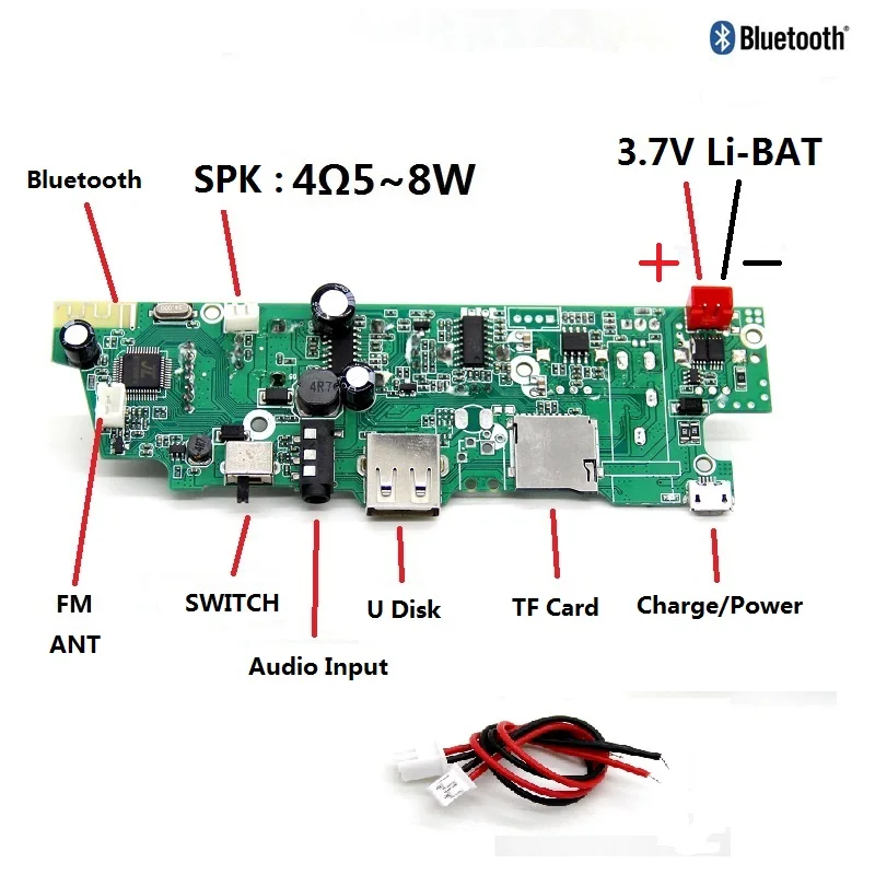 Bluetooth Audio Receiver Board U disk TF card playback screen display with boosted mono 5/6/8W recording FM radio AUX audio music player fm radio module