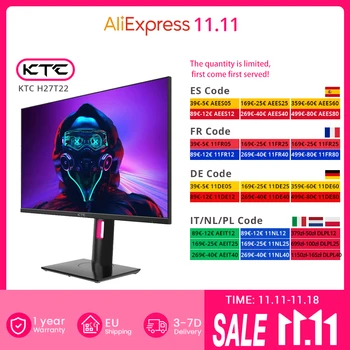 KTC H27T22 27-inch Gaming Monitor 2560x1440 QHD 16:9 ELED 165Hz Fast IPS Panel Screen 1ms GTG Response Time 99% sRGB HDR10 1