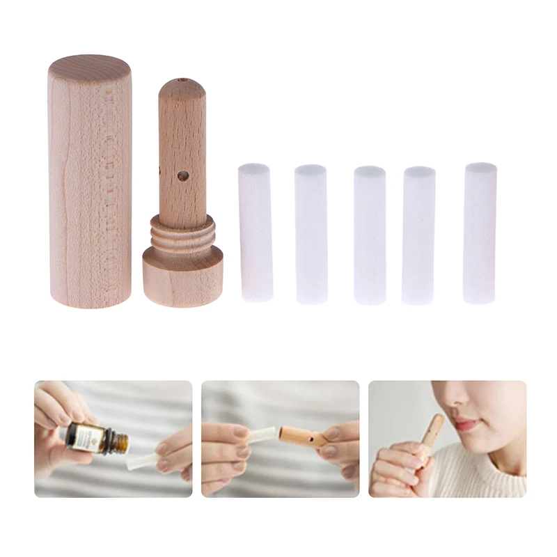 

Solid Wood Essential Oil Smelling Tube Five Replacement Cores Homemade Perfume Diffuser Accessories Straw Sniffing Maple Wood