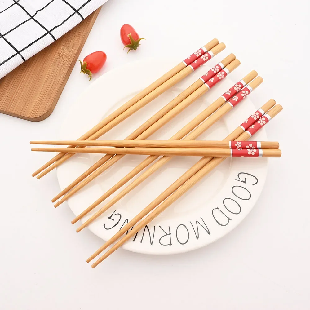 Multicolor Non-Slip Bamboo Chopsticks Set - 5 Pairs of Japanese Natural Wood Sushi Tableware