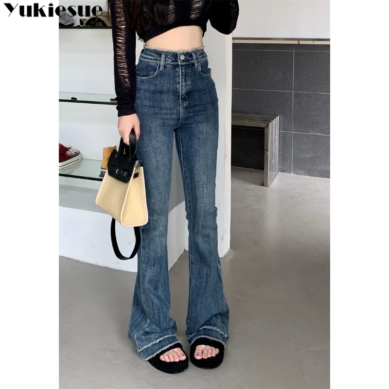 

Spring Loose Elastic High Waist Harajuku Simple Streetwear Comfortable Jeans Women Straight Trousers Flare Jeans Commuting wind