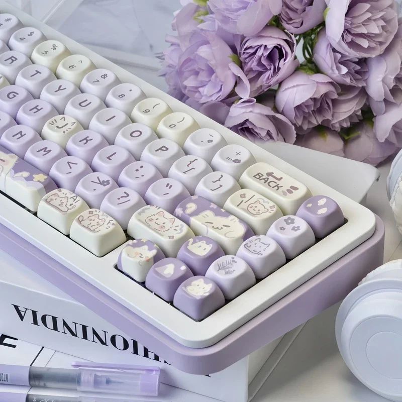 Kawaii Taro Cat Mao Profile Pastel Keycaps (132 Keys)