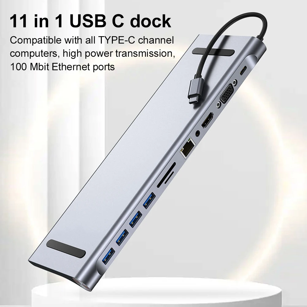 11 in 1 USB C Hub Triple Display with 4K HDMI-Compatible VGA Ethernet Type C Hub for MacBook Pro/Air Dell HP Surface Lenovo ASUS