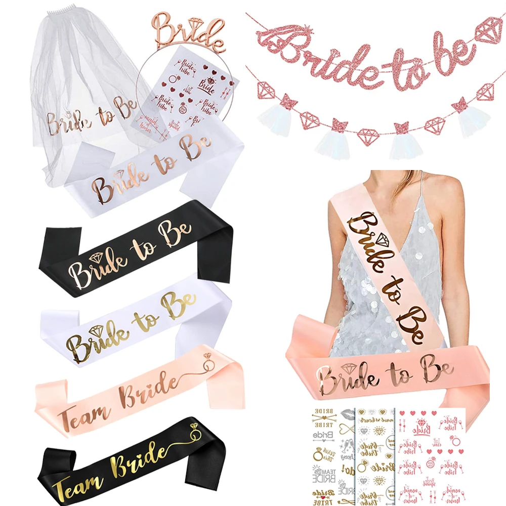 Brautschleier für Junggesellenabschiede, Roségold, Schärpe, Stirnband, glitzerndes Braut-Banner für Junggesellinnenabschiede, Hochzeit im Freien, erschwingliche Gastgeschenk