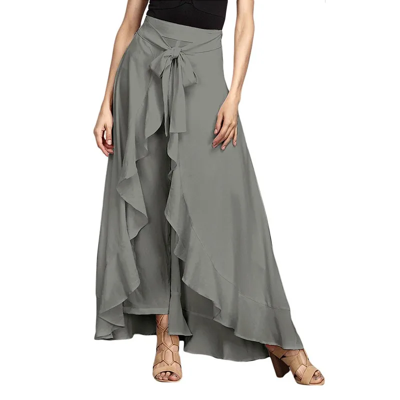 Women Palazzo Pants Causal Ruffle 