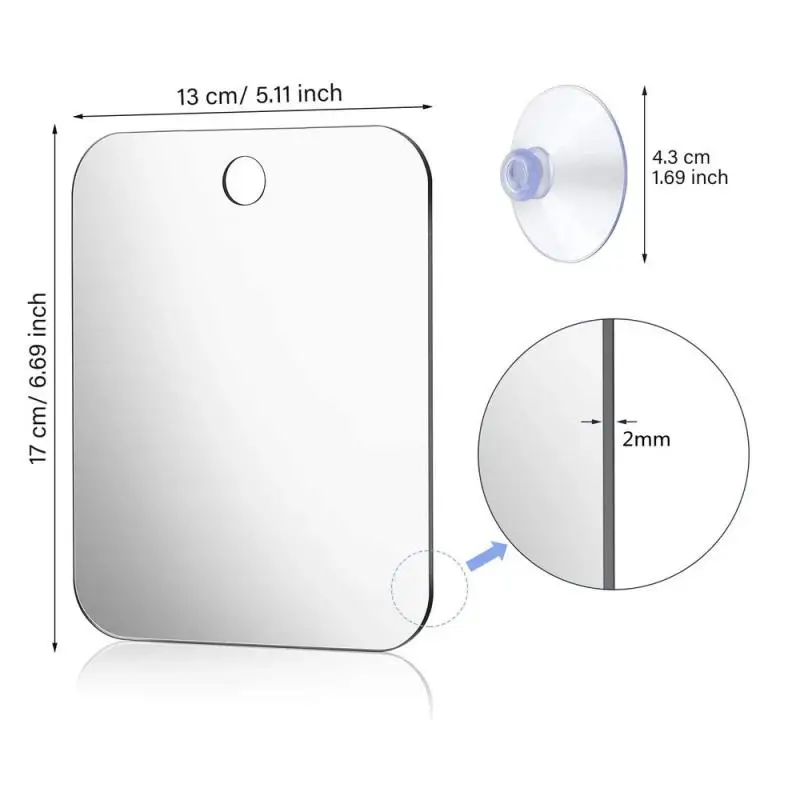 Acrylic Anti Fog Mirror Bathroom Tools Shower Shaving Fogless Mirror Washroom Travel With Wall Suction For Men Women 13*17cm 6