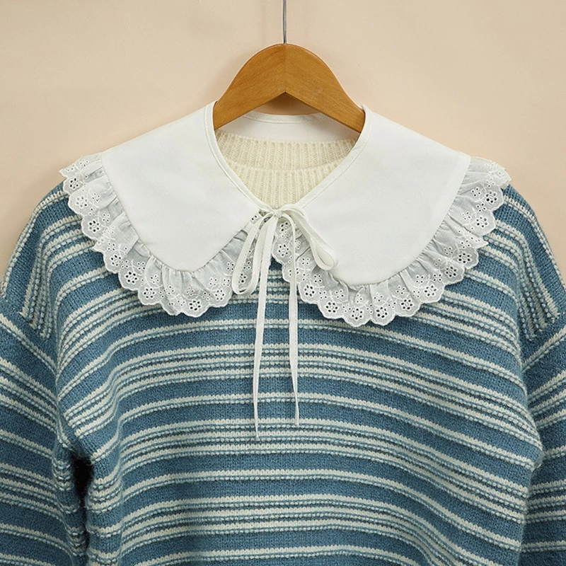

Japanese Style Women Girls for Doll Fake Collar Shawl Wrap Hollow Out Floral Lace Ruffled Trim Necklace Lapel Blouse DropShip