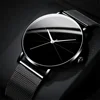 Casual Round Pointer Quartz Watch Large Geo Dial Analog Mesh Strap Wristwatch For Women Men 4