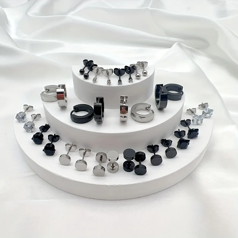 FIBO STEEL Juego De 16 Pares De Pendientes De Aro De Acero Inoxidable