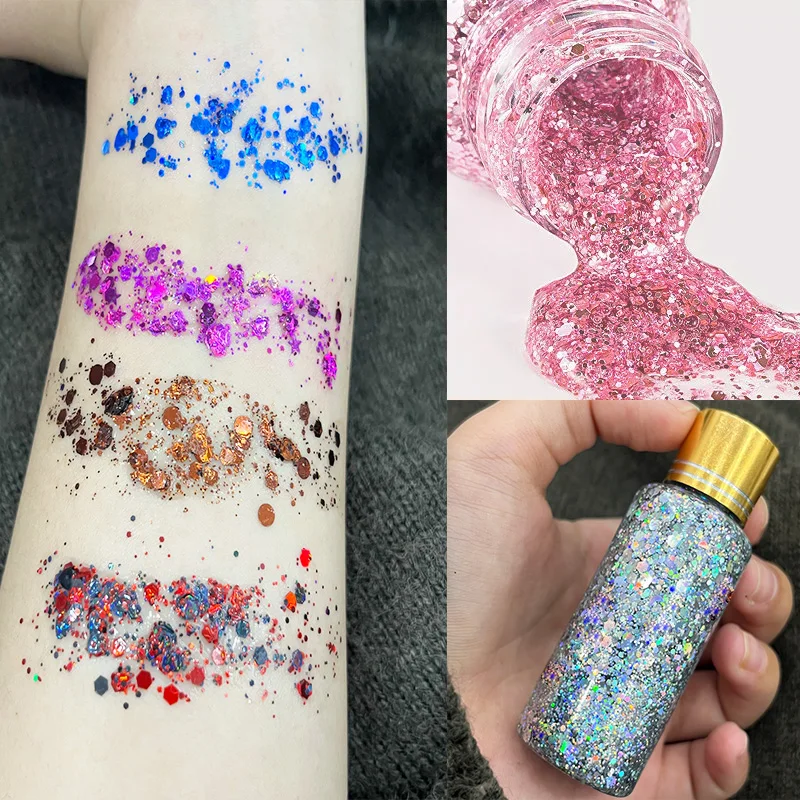 Multifunctional Eye Glitter Nail Hair Body Face Gel Art Flash Sequins Festival Stage Glitter Liquid Eyeshadow Makeup Decoration 5