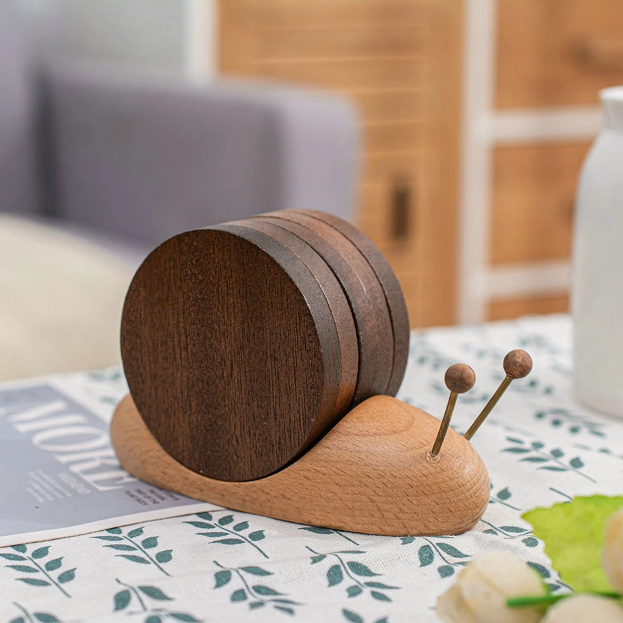 

Подставка под кружку, деревянная мультяшная улитка, подставки под кружку, подставки под чашки для кофе, чая, теплоизоляционный коврик, кухонная круглая подставка с магнитом, домашний декор