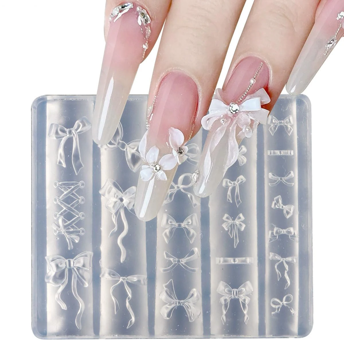 3D 활 금형 실리콘 나비 파트텐 네일 도구 귀여운 활 매듭 매니큐어 금형 Kawaii Charms 조각 스텐실 만들기