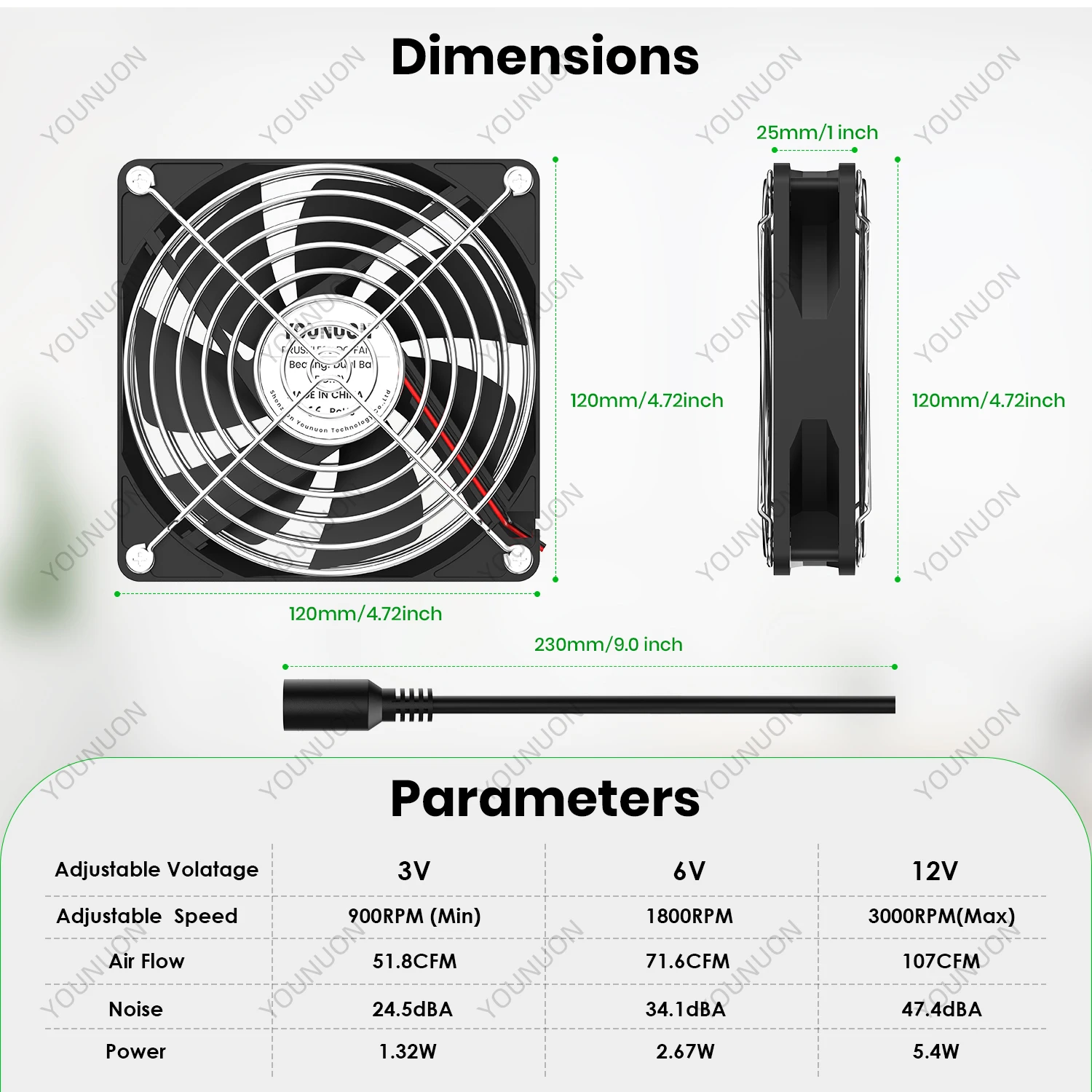 속도 컨트롤러가 있는 120mm 컴퓨터 팬, AC 플러그 전원 코드, 110V 220V-DC 3V - 12V 2A 배기 냉각 라우터, 성장 텐트 식물